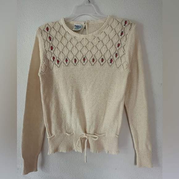 Vintage cream crochet knit jumper, knit embroidered sweater , Daddy’s Money top - Picture 1 of 10